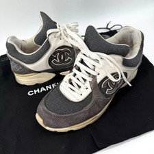 CHANEL Coco Mark Lace-up Low-Cut Sneakers Size 37/JP 24 G26582 150476K Authentic