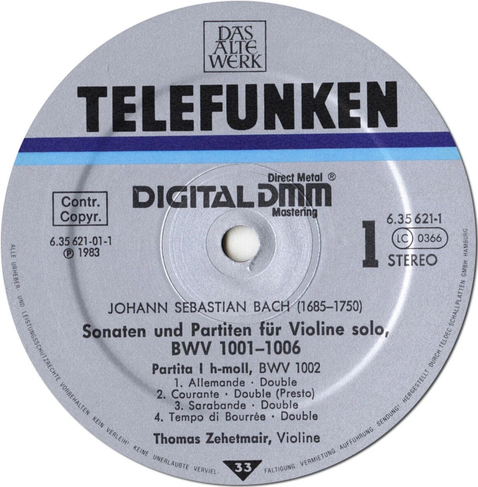 2LP Box ZEHETMAIR Violin BACH 6 Solo Sonatas & Partitas TELEFUNKEN 635621 DMM NM - Image 3 of 3