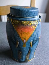 Williamson Elephant Embossed Blue Tin Tea Caddy Canister 16cm High (empty)