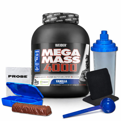 (19 EUR/kg) Weider Mega Mass 4000 3000g Dose Eiweiß Aminosäuren + Bonus
