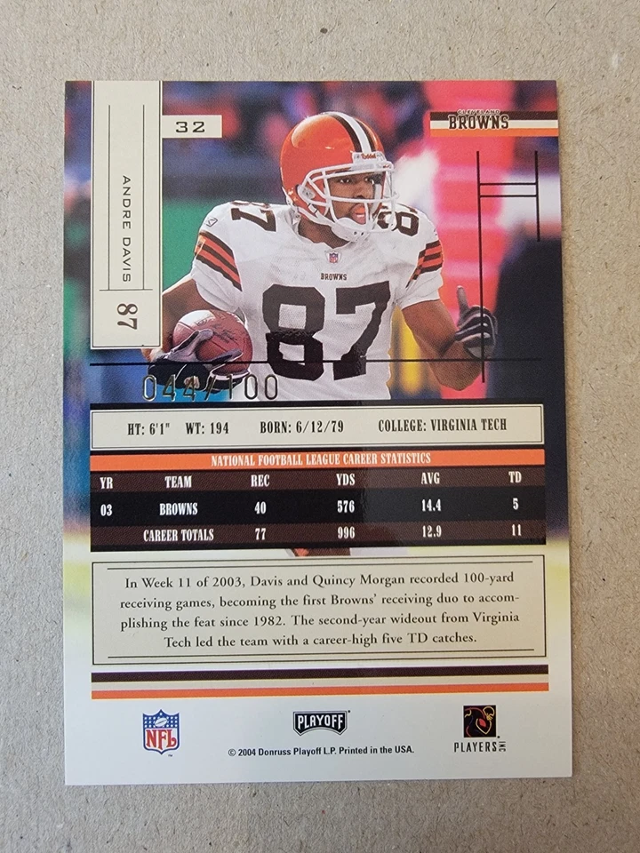 2004 Playoff Absolute Memorabilia - Andra Davis #32 Spectrum /100 - Image 3 of 4