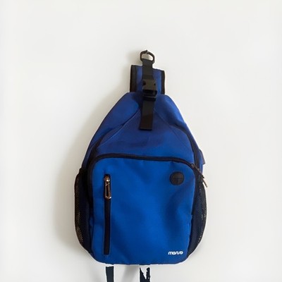 movo Blue/Black Nylon Sling Backpack 10L Zip 3 Pockets Reflective Strap