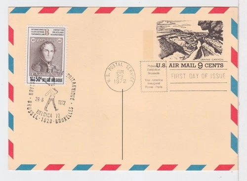 TurtlesTradingPost- Grand Canyon 1972 #UXC12 Post Card FDC- Belgium Dual Cancel