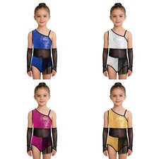 Girls Dancewear Competition Outfits Kid Ballroom Sequins Costume Bodysuit Jazz