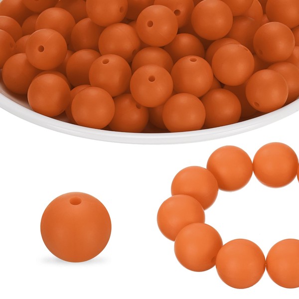 100 StüCk Silikonperlen 15Mm Silikonperlen GroßPackung Runde Dunkelorange-image