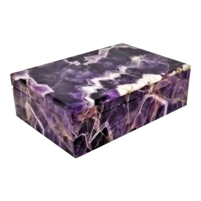 6 Zoll x 4 Zoll x 2 Zoll Amethyst Stein Marmor Schmuck Deckeldose handgeferti...