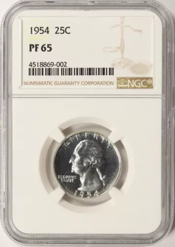 1954 Proof Washington Silver Quarter 25c NGC PF65