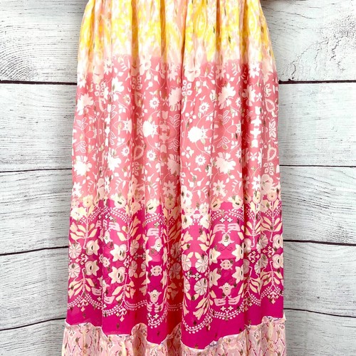 House of Harlow Yellow Pink Floral Metallic Button Front Maxi Dress Size M - Picture 3 of 12