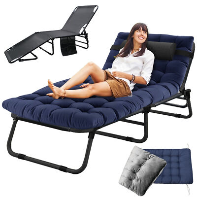 NAIZEA Folding Camping Cot Adjustable 4 Gears Recliner Outdoor Lounge Chair &Mat