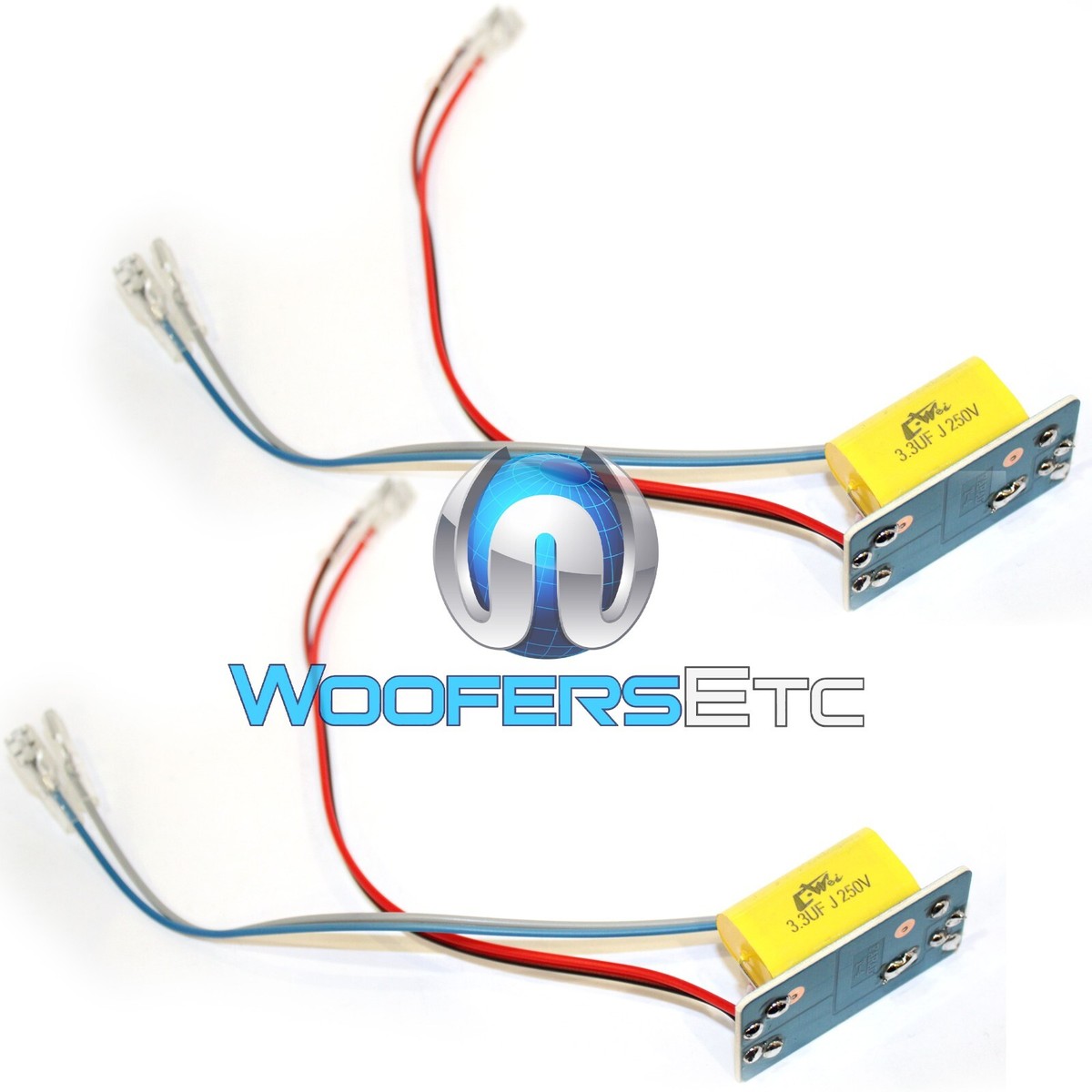 PAIR YELLOW BASS BLOCKERS 3.3uf WIRED FOR TWEETERS CAR AUDIO