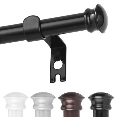 Black Window Curtain Rods 30 to 60 Inches Decorative 5/8 Inch Diameter Single...