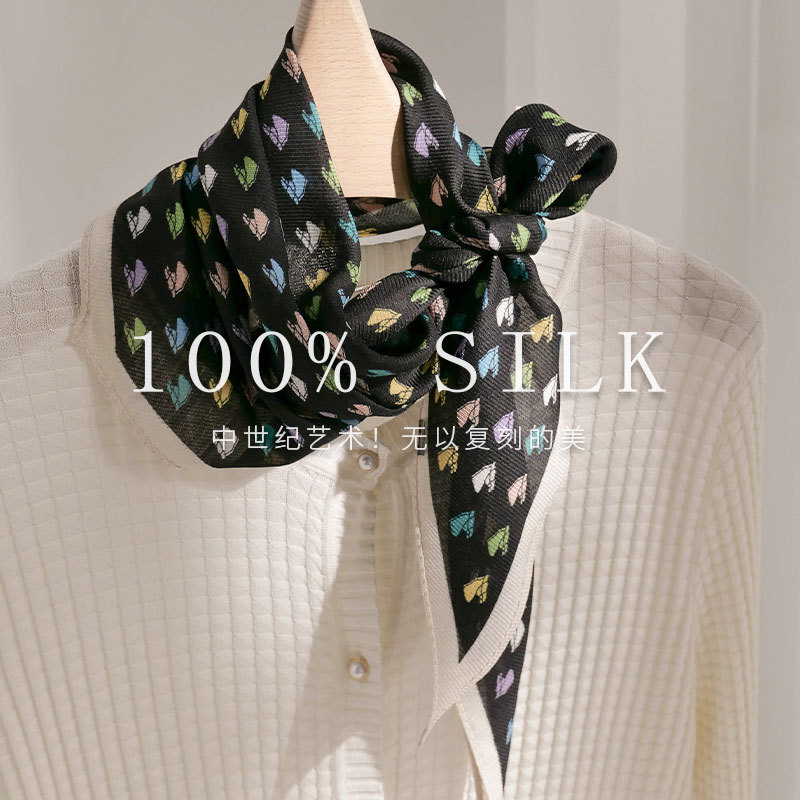 Elegant 100% Mulberry Silk Rhombus Print Thin Scarf Necktie 126x36cm