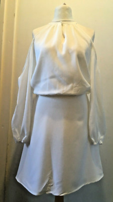 Yoins Cold Shoulder Kleid lange Ärmel hinten offen Größe 6-16 UK neu mit Etikett £33,41 weiß