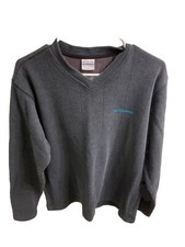 Columbia Mens Medium Pullover V Neck Sweater Dark Gray Ribbed Tight Knit