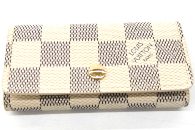 Auth Louis Vuitton Damier Azur Multicles 4 key Case Canvas Leather