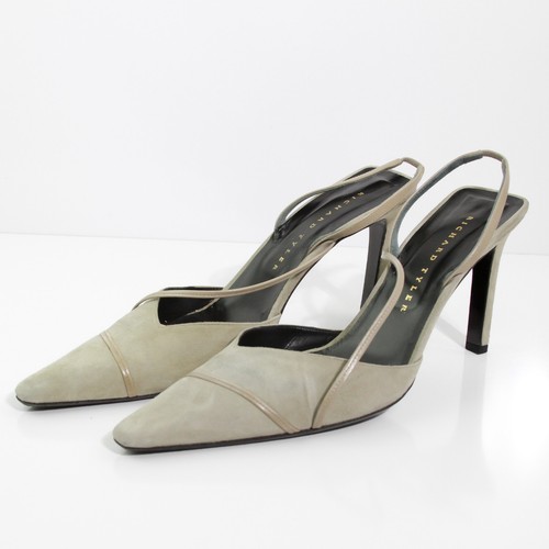 STUNNING RICHARD TYLER DESERT TAUPE SUEDE SLINGBACK CHUNKY HIGH HEELS SIZE US 10 - Picture 2 of 10