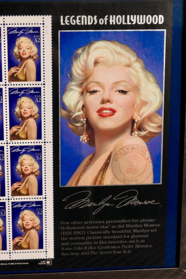 LEGENDS OF HOLLYWOOD MARILYN MONROE STAMPS, 2ND DAY OF ISSUE, FRAMED, 10"X12" - Image 3 of 3
