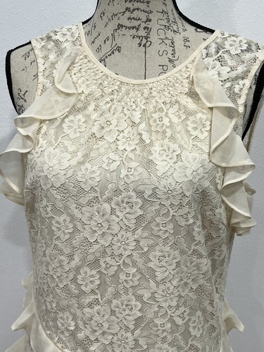 Sundance Lace Dress Small D'orsay Ruffles Cottage Core Cream Wedding NWT - Picture 3 of 10