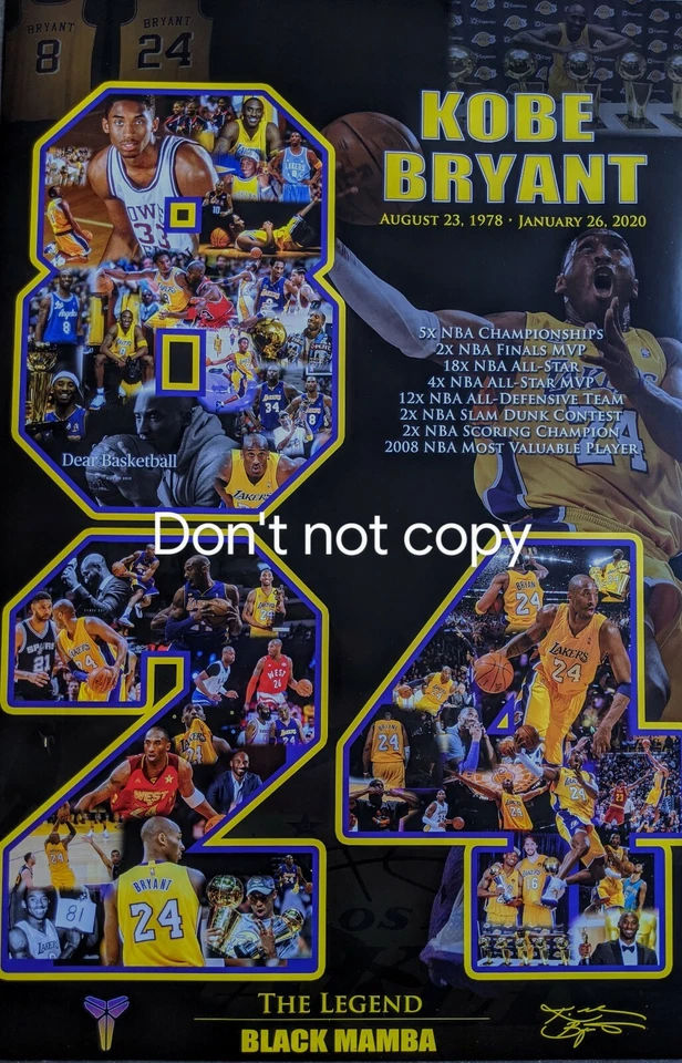 Póster de Kobe Bryant de LA Lakers 20 años de carrera 20x30 con parche KB bordado en 3D Foto 3 de 4