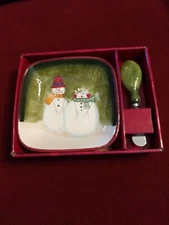 Christmas Snowman &Woman Cheese Snack Plate With Spreader by Kirkland 