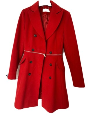 KAREN MILLEN Red Button Fastening, Fully Lined Wool in Coat