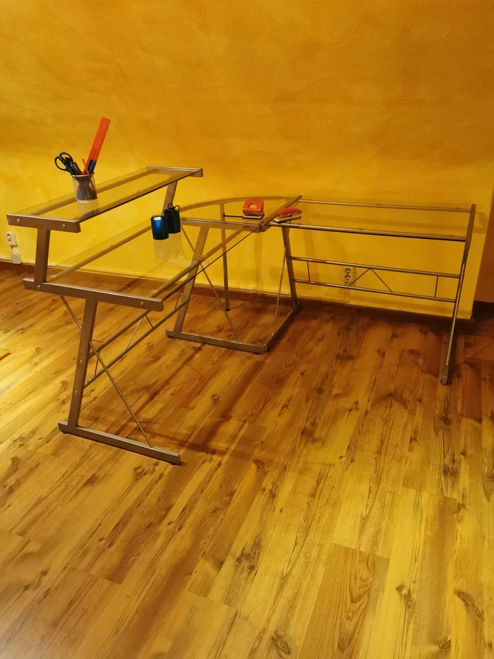 Schreibtisch glas eckschreibtisch mit Aufsatz mit Metall 155 cm Design modern - Bild 4 von 4