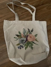 Large Shutterfly Canvas Tote Bag With Peach And Green Flowers With The Letter L