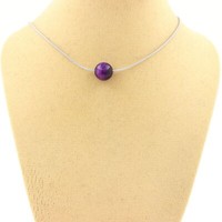 Halskette 1 Perle Tigerauge Violett 8 Mm. Kette Aus Edelstahl. Halskette