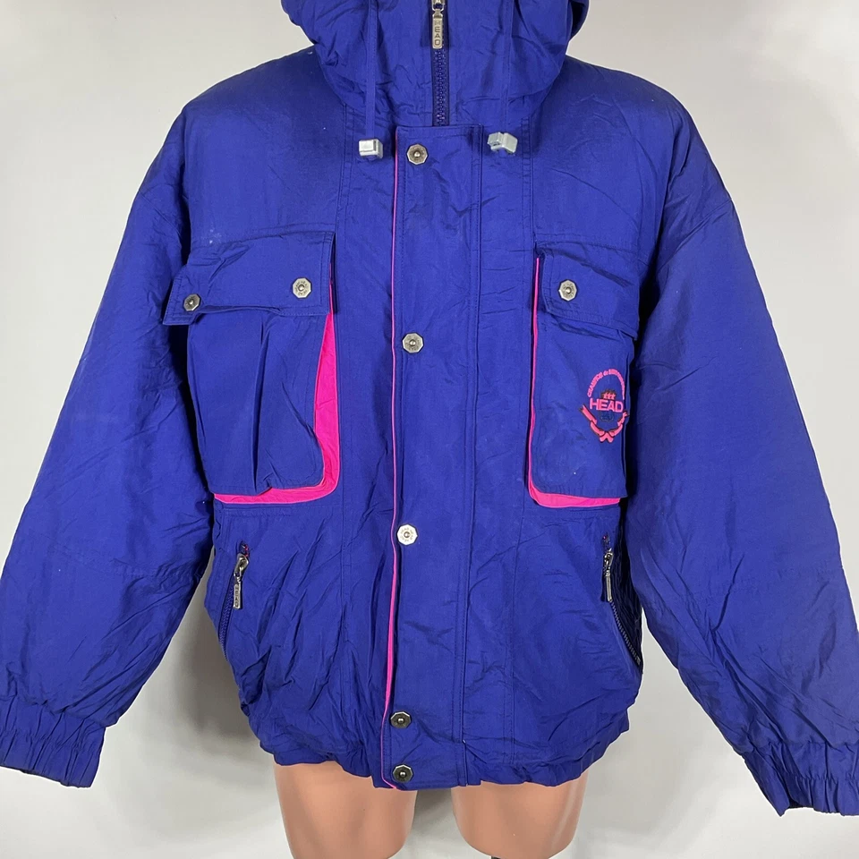 De colección Años 80 90 TYROLIA by Head Chaqueta Esquí Abrigo XL Invierno Abrigo Neón Rosa Azul Puffer Foto 3 de 4