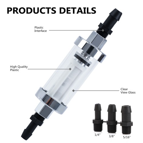 1Pcs Universal 1/4" 5/16" 3/8" Chrome Glass Reusable Washable Inline Fuel Filter - Picture 2 of 12