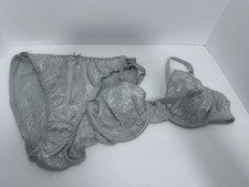 Vtg Y2K Panty Bra Set Secret Treasures Grey satin Sz 7/36B