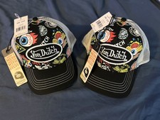 Von Dutch All Over Print Eyes Trucker Snapback Hat-Black 2pc combo