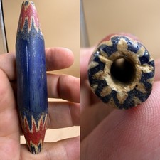 Large Antique  Venetian Chevron Trade Bead Blue RedWhite Antique African