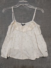 American Eagle Cream Embroidered Trim Cami Tank Top womens Sz Small