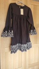 BNWT ZARA Black Smock short boho Dress Contrasting White Embroidered L LARGE