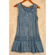 Vintage Raya Sun Embroidered Dress Small Sleeveless Mini Sundress Boho Denim Y2K