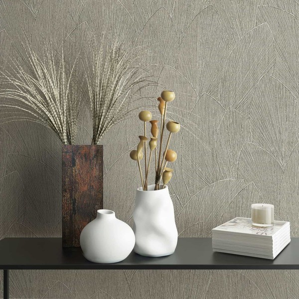 Vliestapete Abstrakt Blattmuster Holzoptik Struktur Grau Braun 35383 (4,49€/1Qm)-image