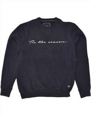 CREW CLOTHING Herren Grafik Sweatshirt Pullover Small Navy Blau Baumwolle AT14