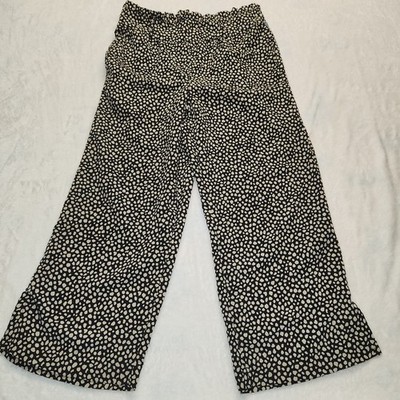 Opelia Roe Women's Black White Spotted Wide-Leg Pants Elastic Waist Casual SZ S