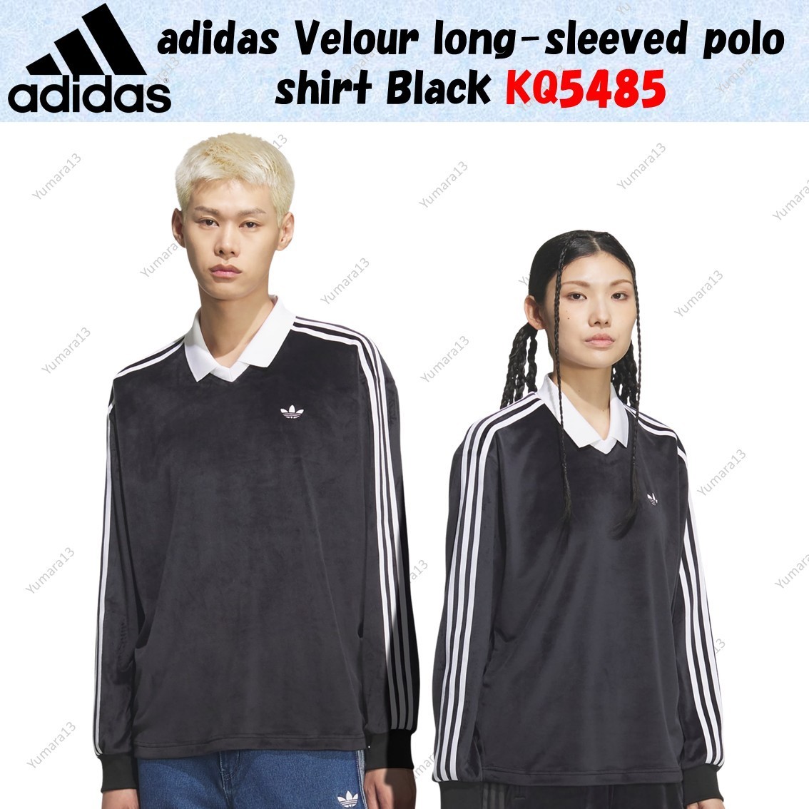 adidas Velour long-sleeved polo shirt Black KQ5485 Japan Size | eBay