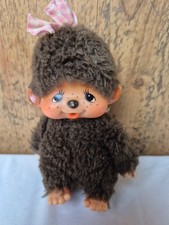 Vintage 1974 Monchhichi 5" Girl Doll Monkey With Pink Bow Mattel RARE