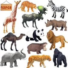 12 Pcs Realistic Jungle Animal Figurines, Safari Animals Figures Toys Cake Toppe