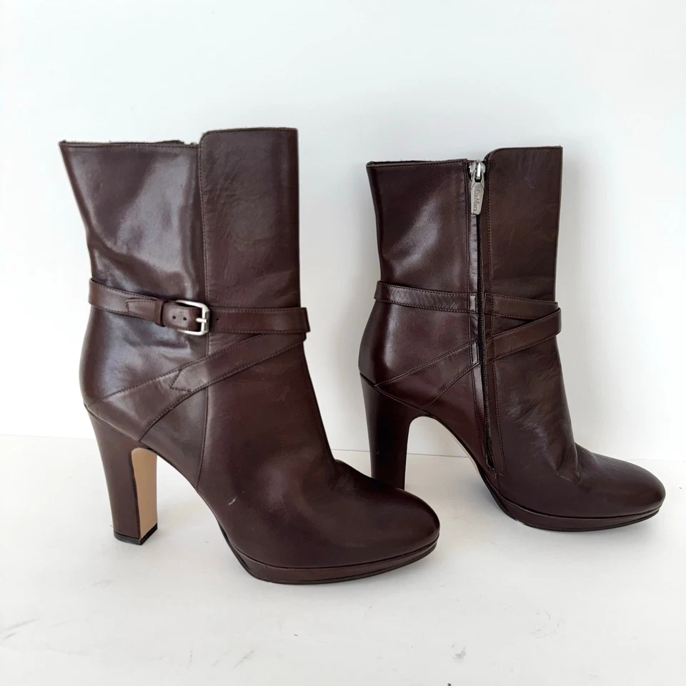 MaxMara Botines Tacón Cuero Marrón Punta Redonda 41 (US11) Foto 2 de 4