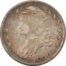 1820/19 CAPPED BUST HALF DOLLAR, CURL BASE 2 - PRETTY CIRCULATED, TOUGHER!