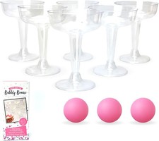 6pc Champagne Saucer Glasses & 3pc Ping Pong Balls Game Stag & Hen Party