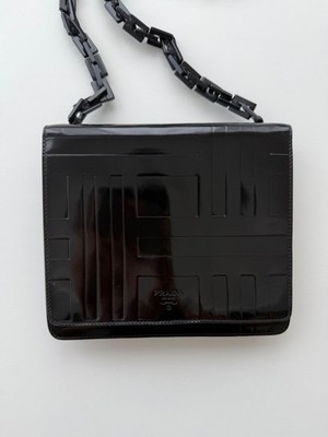 PRADA 1996 Archive Geometric Embossed Patent Leather Chain