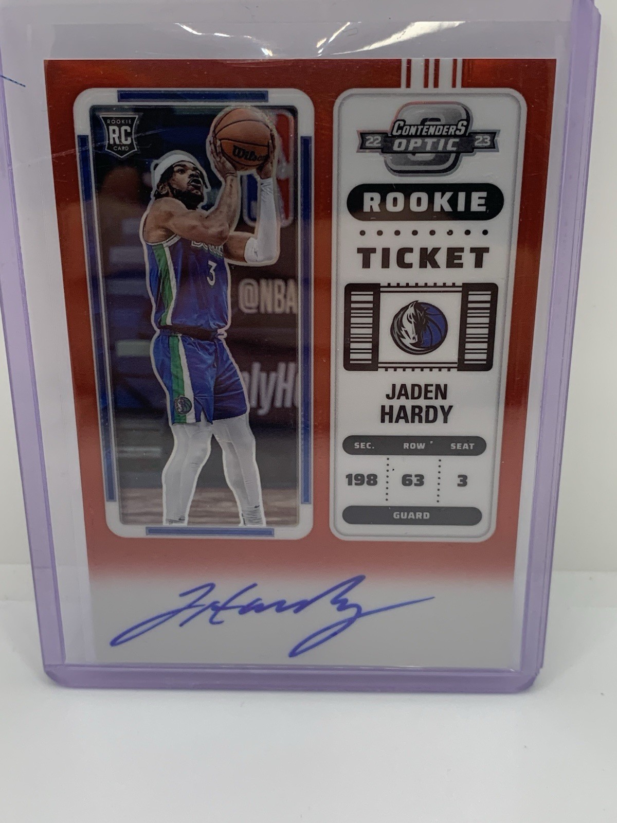Jaden Hardy 2022-23 Panini Contenders Optic /99 Auto Red RC Rookie Ticket #110