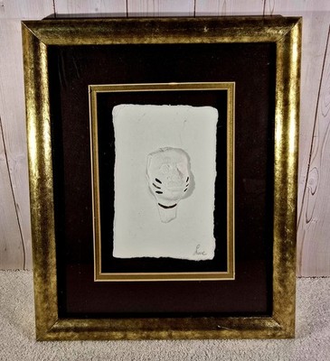 Signed MCM Plaster Relief Face Sculpture Framed Amd Matted Display 9x11