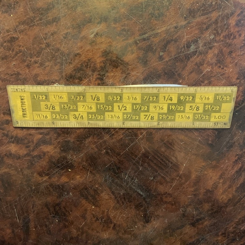 C & J Industries Vintage Original Fractions Decimal Conversion Ruler