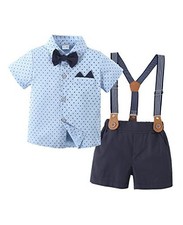 Toddler Baby Boy Outfits 1-5T Boys Suits Gentleman Short Sleeve 4-5T Blue